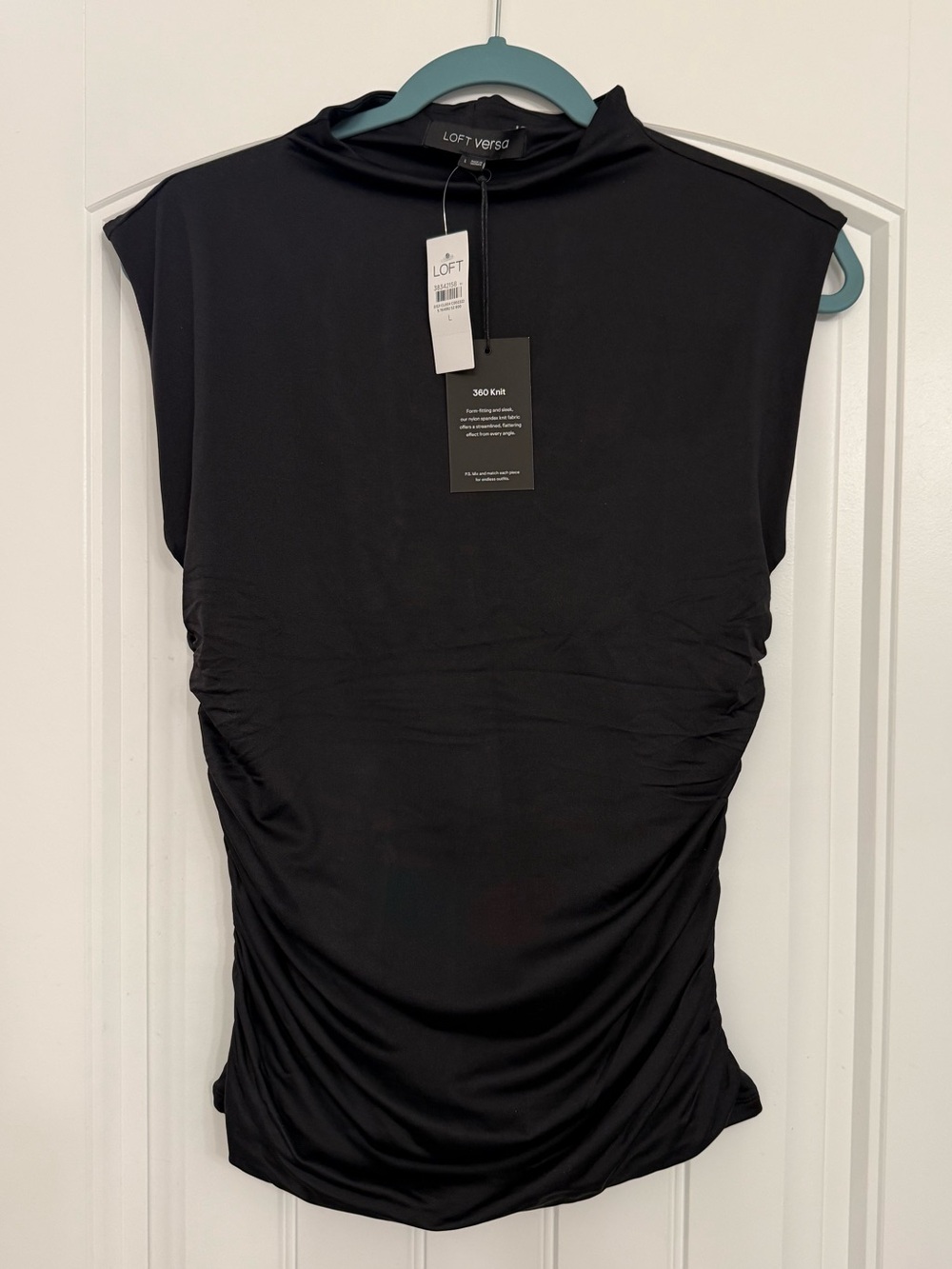 NWT Loft Versa black side ruched top, size L